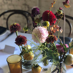 Sophisticated floral table arrangement at Melbourne wedding