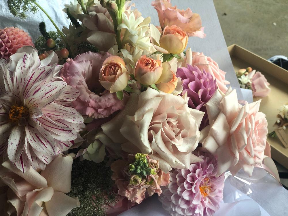 Wedding Bouquet with roses and dahlias