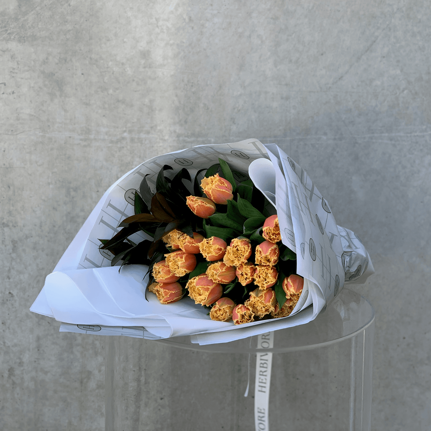 Large bouquet of orange tulips